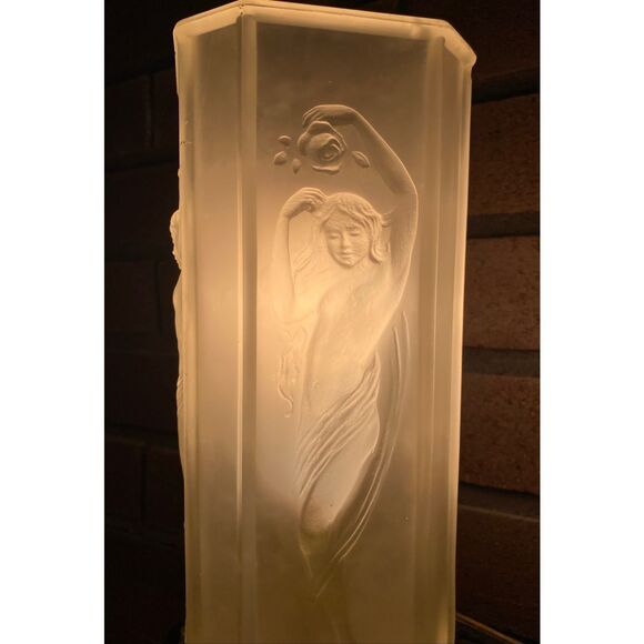 Vintage Tiffin #16265 Art Deco Nude Lady Dancing Glass Torchiere Lamp with Embos - Picture 6 of 8